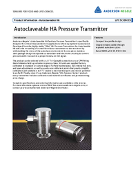 Thumbnail of document Data Sheet - HA Autoclaveable Pressure Transmitter